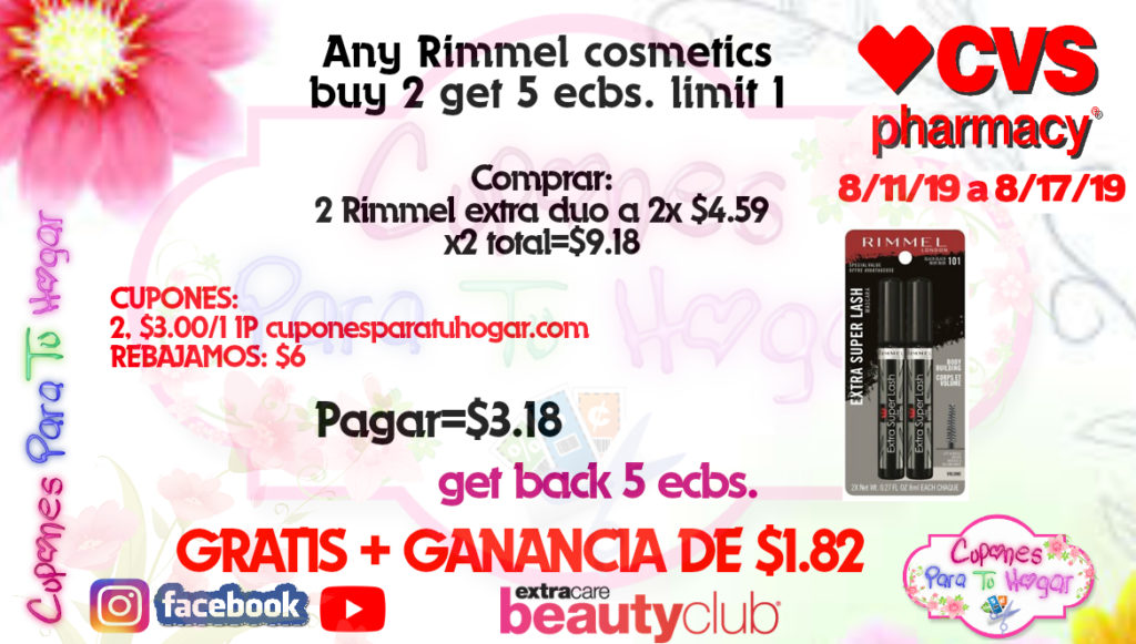 plan de oferta RIMMEL para cvs semana 8/11/19 al 8/17/19